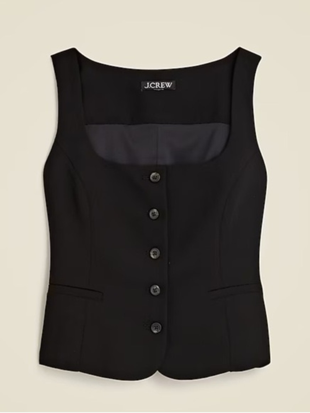 J. Crew Black Square-Neck Button Front Vest